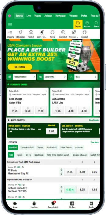 Premier Bet app home screen