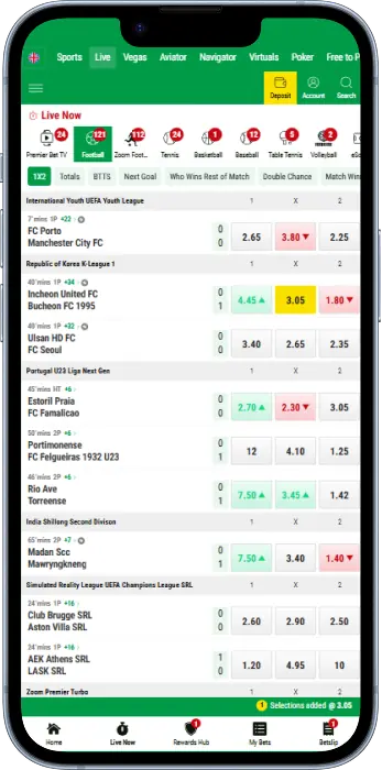 On the Premier Bet app, Tanzanian bettors can bet on events in Live mode
