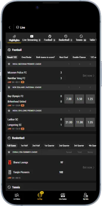 Live streaming is available via the Bwin app