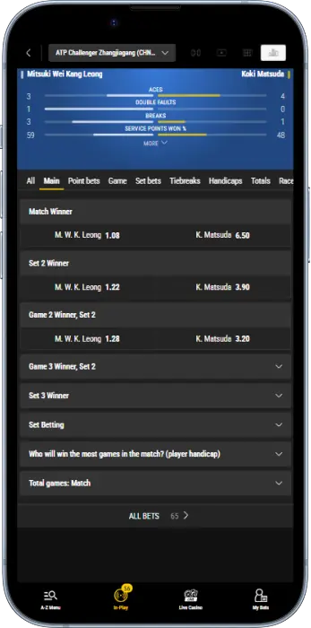 In-play betting is available in the Bwin app