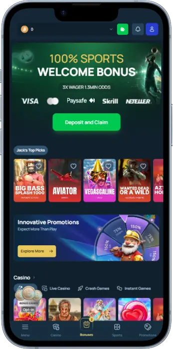 Fortunejack app home screen