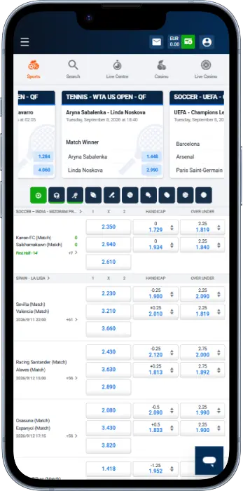A selection of sporting events for betting is available on the Pinnacle app home screen