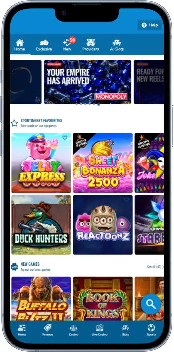 Casino games catalog in Sportingbet Tanzania app