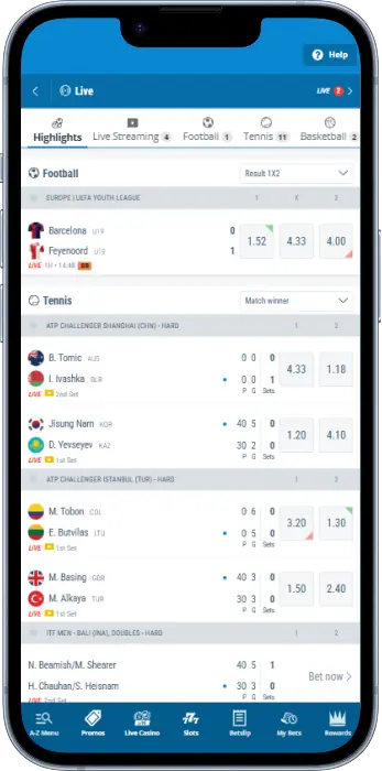 Live betting via Sportingbet app