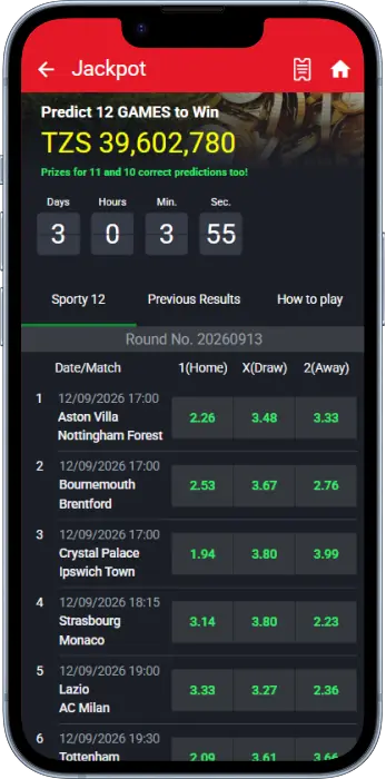 Jackpot section in Sportybet Tanzania app