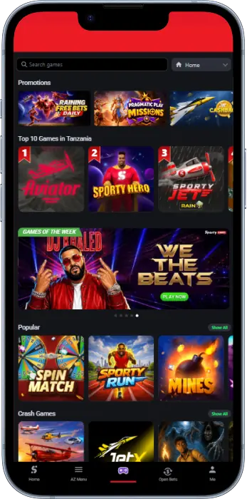 The Sportybet app allows Tanzanian players to get quick access to casino games with one click