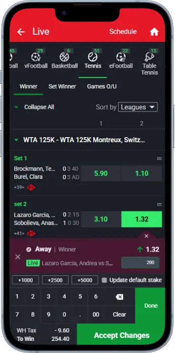 The Live section in the Sportybet app contains various sports