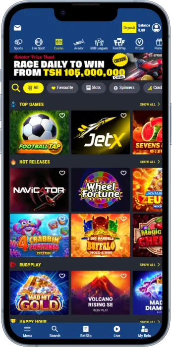 Casino games section in the Gal Sport Betting app