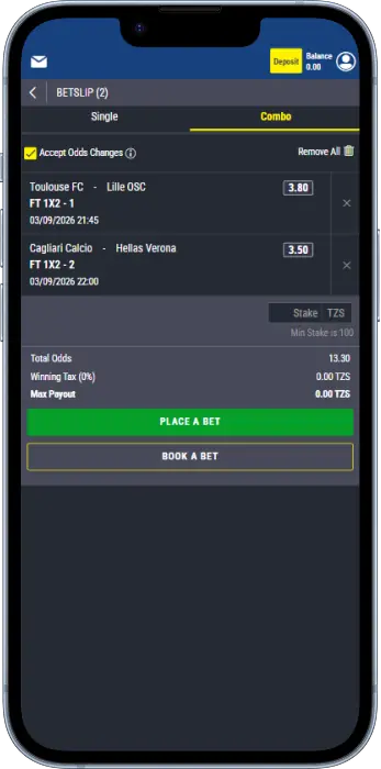 Betslip on the Gal Sport Betting app