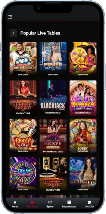 Casino games with live dealers in the Supabets Tanzania app