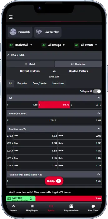 Players from Tanzania can place basketball bets on the Supabets app