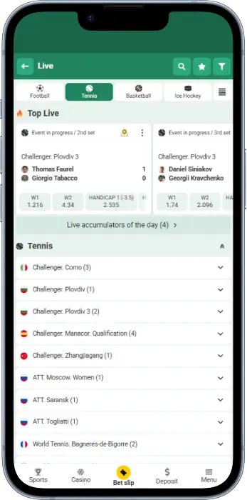 Tennis is a popular betting category on the Betwinner app