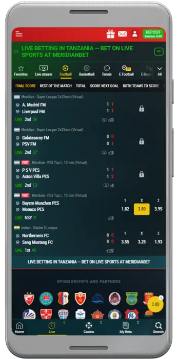 Tanzanian bettors can bet live via the Meridianbet app