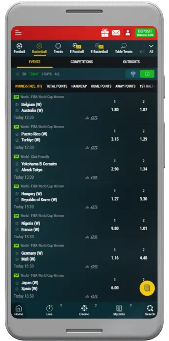 Meridianbet application has a convenient search by sports disciplines
