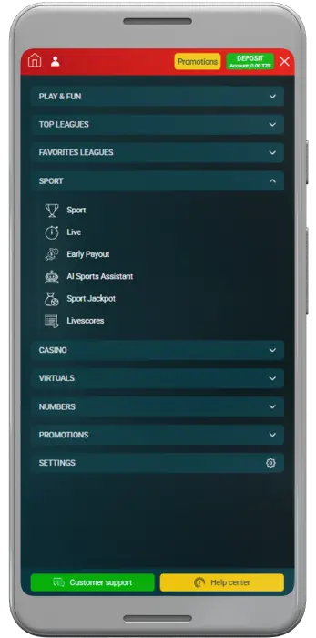 The Meridianbet app has a user-friendly menu