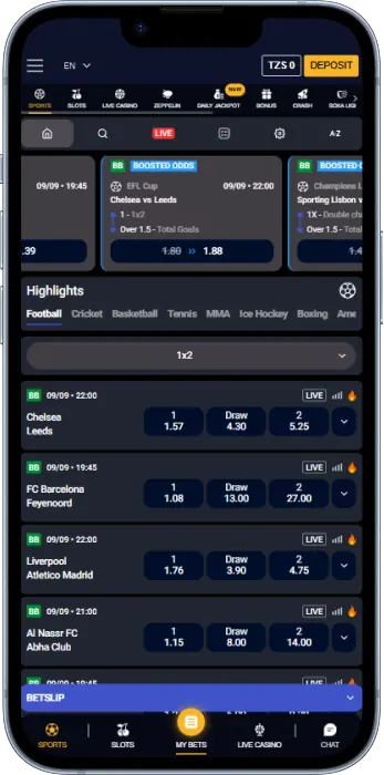 Search for sports matches in the Sokabet Tanzania app
