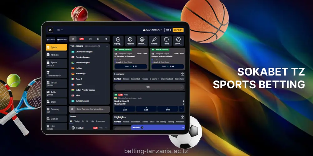 Sokabet Tanzania's online website offers an extensive collection of sports