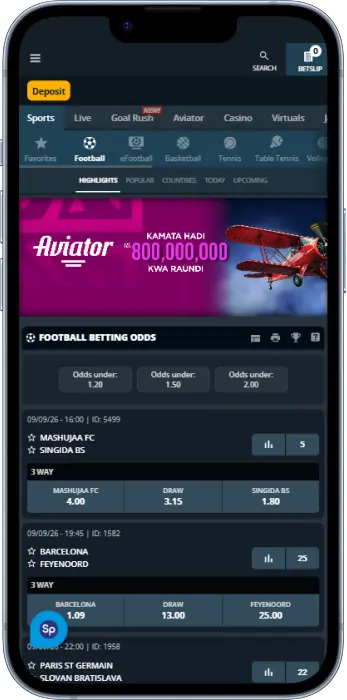 SportPesa app - home screen