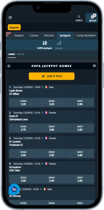 Jackpot section in the SportPesa app