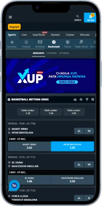 Sporting events for betting available through the SportPesa Tanzania app