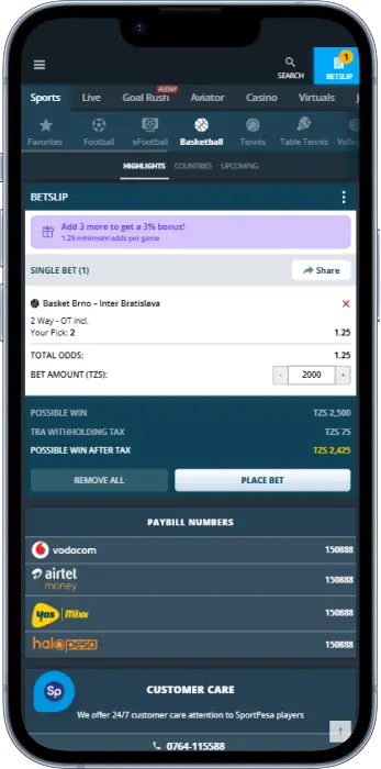 Making a bet in the SportPesa Tanzania app is easy