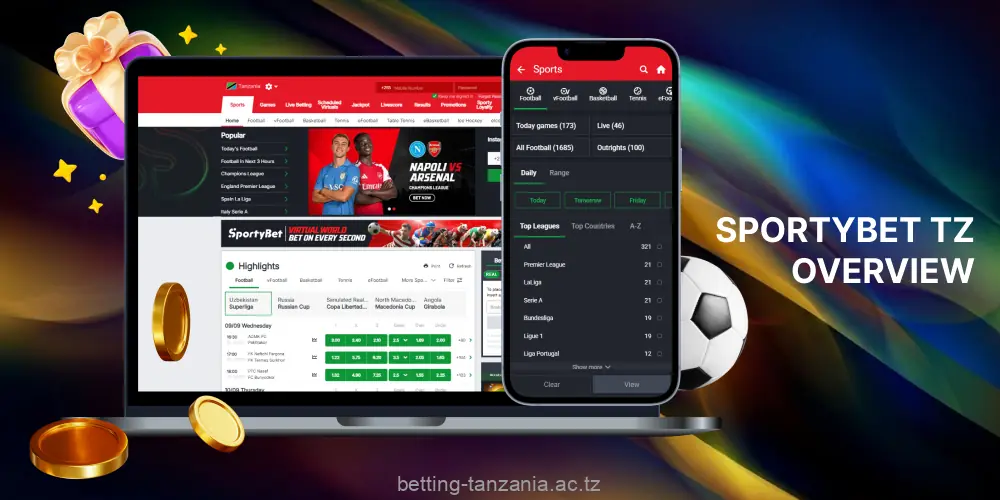 Sportybet in Tanzania features a user-friendly interface available in English or Swahili