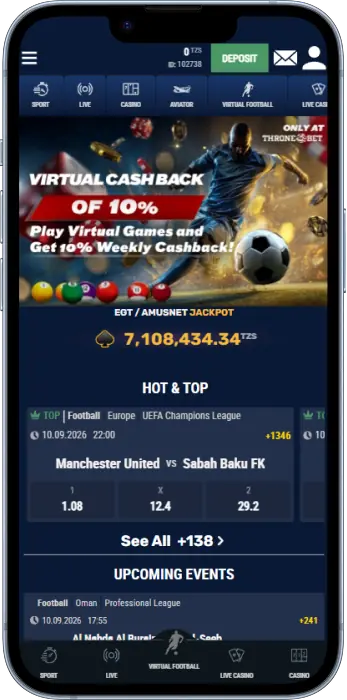 Throne Bet app home screen