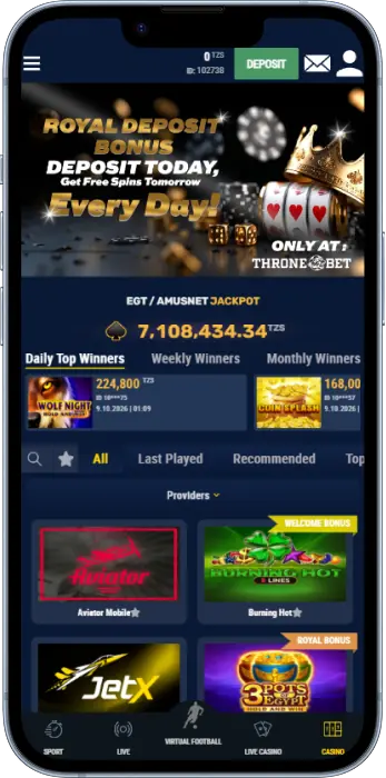 Casino games available to users from Tanzania on the Throne Bet app