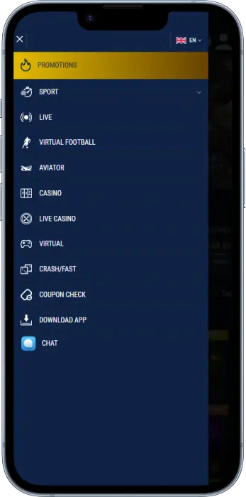 Throne Bet application main menu