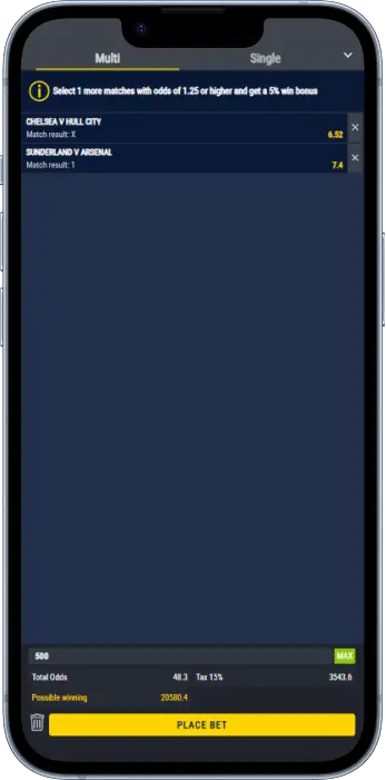 Bet slip in the Throne Bet Tanzania app