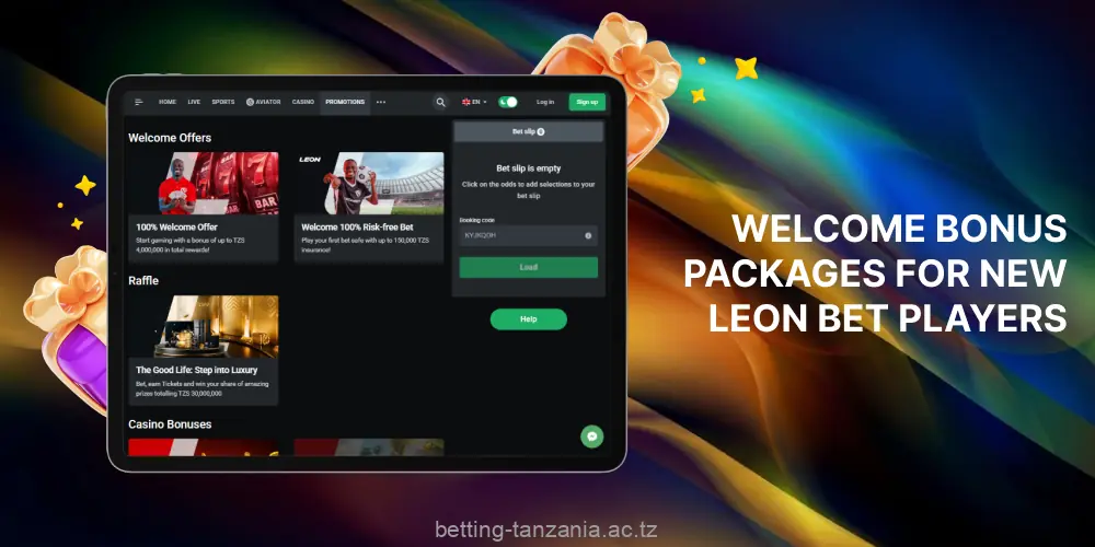 Leon Bet offers Tanzanian players two welcome bonus packages to start betting with extra rewards